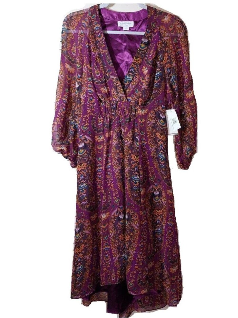 Paisley Floral Boho Purple Paisely Festival Dress Midi NWT $128 Vintage